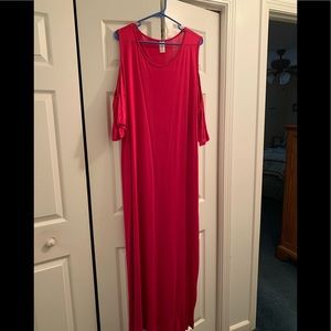Hot Pink 59” long maxi dress, cold shoulders
